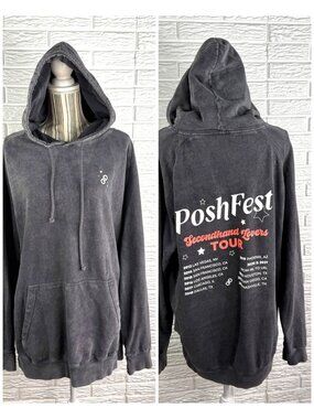 Poshmark Poshfest Secondhand Lovers Tour Long Faded Grey Hooded Sweatshirt Sz XL